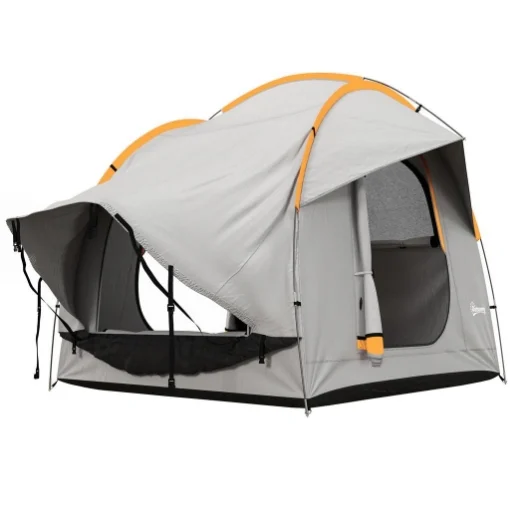 TENDA PER AUTO IMPERMEABILE A 3 PORTE IN POLIESTERE, PE E FIBRA DI VETRO, 239X210X210 CM, GRIGIO E ARANCIONE - MAURY'S