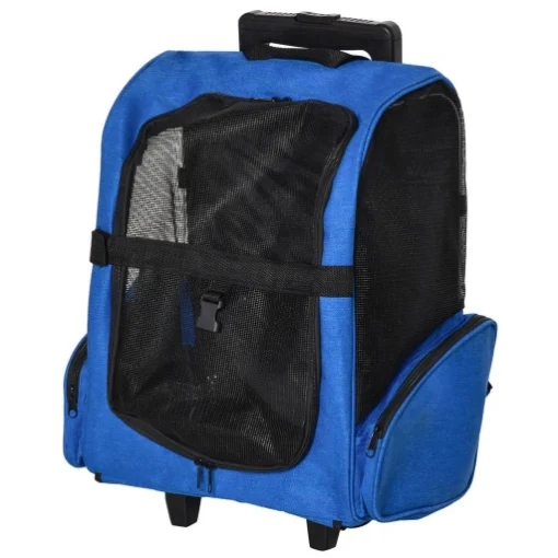 TRASPORTINO ZAINO 2 IN 1 PER CANI E GATTI CON TASCHE E MANIGLIA TELESCOPICA, 42X25X55CM, BLU - MAURY'S