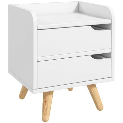 COMODINO DAL DESIGN MODERNO BIANCO CON CASSETTI E PIEDINI IN LEGNO - LUPIA