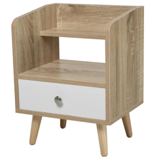 COMODINO SALVASPAZIO CON CASSETTO E MENSOLA IN LEGNO 37X30X48CM ROVERE E BIANCO - MAURY'S
