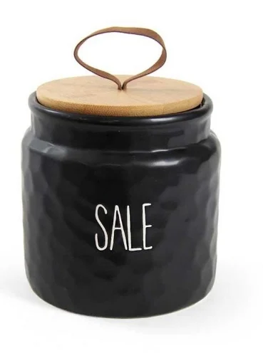 BARATTOLO MODELLO ONDULATO PER SALE 14 CM NERO CON TAPPO IN LEGNO - MAURY'S