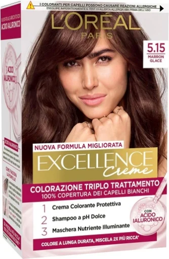 L’ORÉAL PARIS COLORAZIONE TRIPLO TRATTAMENTO EXCELLENCE ACIDO IALURONICO PER CAPELLI IDRATATI MARRON GLACÉ 5,15 - L'ORÉAL PARIS