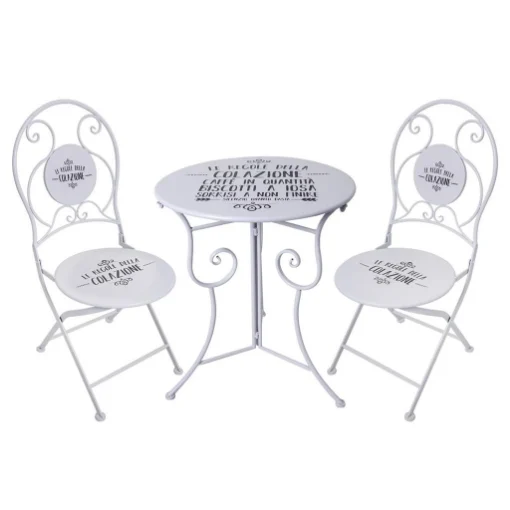 MA MAISON TAVOLO BISTROT ARMONIOSO CON SCRITTA LE REGOLE DELLA COLAZIONE + 2 SEDIE COLORE BIANCO