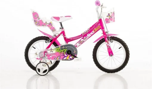 BICICLETTA FLAPPY 16 POLLICI ROSA BAMBINA CON ROTELLE SEGGIOLINO E CESTINO - DINO BIKES