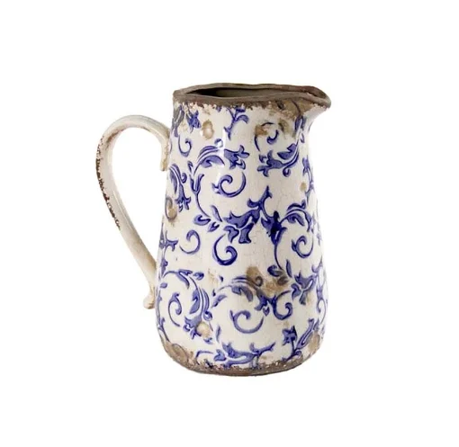 CARAFFA IN CERAMIICA CON DECORI BLU STILE SHABBY CHIC 17X12X18,5 CM - MAURY'S