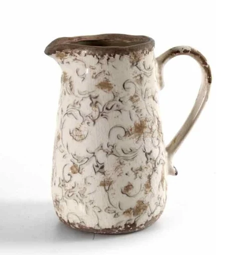 CARAFFA IN CERAMIICA CON DECORI BEIGE STILE SHABBY CHIC 17X12X18,5 CM - MAURY'S
