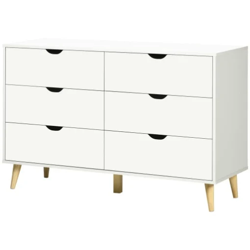 CASSETTIERA 6 CASSETTI CON MANIGLIE LAMINATE, IN LEGNO DI PINO, 120X40X76 CM, BIANCA E COLOR LEGNO - MAURY'S