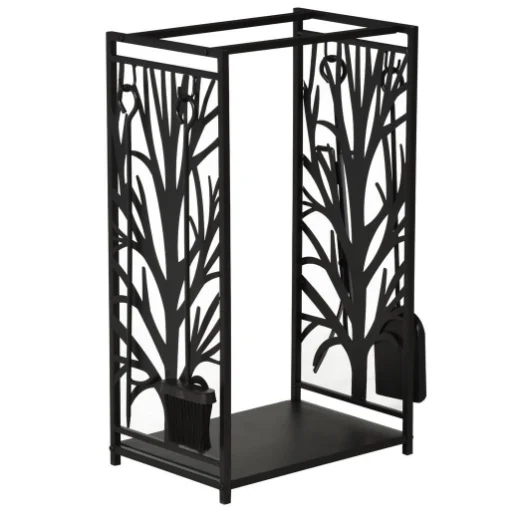 PORTALEGNA PER CAMINO IN ACCIAIO NERO E ANTIRUGGINE CON ACCESSORI 46 X 29 X 70CM - MAURY'S
