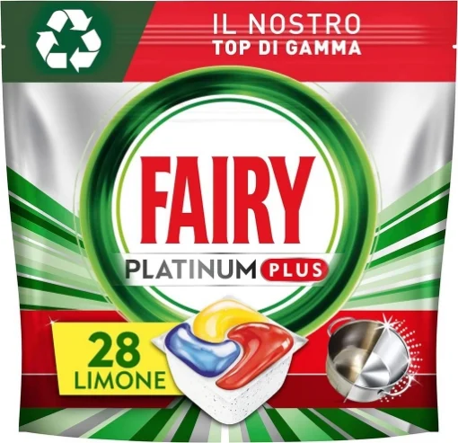 PASTIGLIE PER LAVASTOVIGLIE FAIRY PLATINUM PLUS TUTTO IN UNO LIMONE 28 CAPSULE RIMUOVE L’OPACITÀ E PREVIENE IL CALCARE