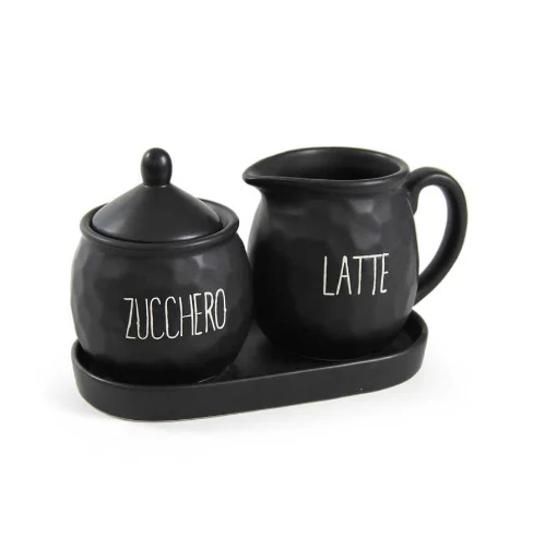 SET LATTIERA E ZUCCHIERA CON VASSOIO IN CERAMICA 19X11X2 CM IN COLORE NERO - MAURY'S