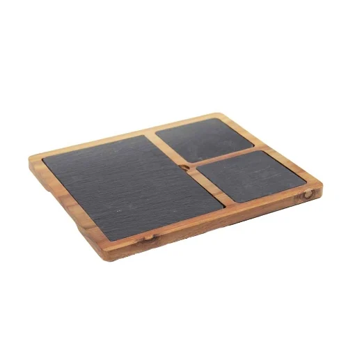 VASSOIO IN LEGNO CON ARDESIA 30X25X1,5 CM PER APERITIVI E FINGER FOOD - MAURY'S