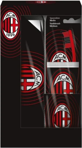 AC MILAN COFANETTO REGALO PER L'IGIENE ORALE DENTIFRICIO 75 ML + SPAZZOLINO + COPPETTA PER SPAZZOLINO + BORSA PER COSMETICI - NATURA-VERDE