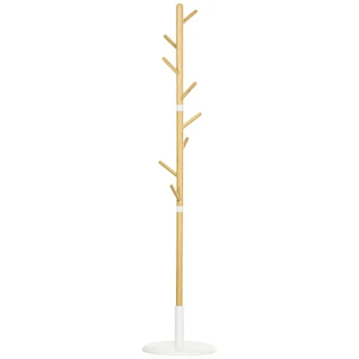 ALBERO APPENDIABITI A 8 GANCI CON BASE ROTONDA IN BAMB¨, LEGNO E METALLO, Ï37.8X175.6 CM, COLOR LEGNO E BIANCO - MAURY'S