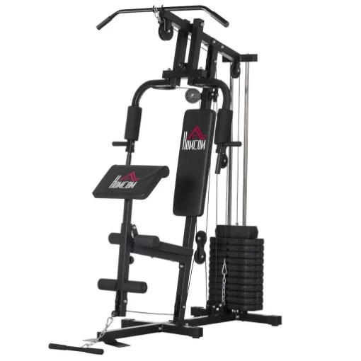 STAZIONE FITNESS CON SEDUTA E SCHIENALE IMBOTTITI, IN ACCIAIO E PU, 135X103X210 CM, NERO - MAURY'S