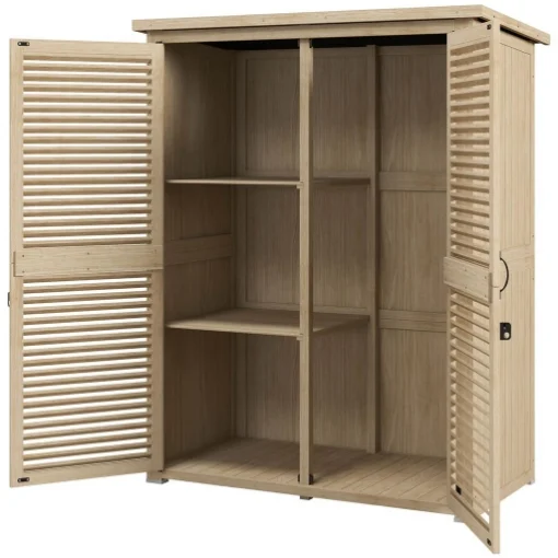ARMADIO DA ESTERNO PORTAOGGETTI A 2 RIPIANI CON PICCHETTI, IN LEGNO DI ABETE, 127X65X159.5/168 CM - MAURY'S