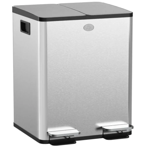 BIDONE IMMONDIZIA A 2 SEZIONI DA 20L CON CHIUSURA SILENZIOSA, IN ACCIAIO INOX E PP, 45.8X36X51.6 CM - MAURY'S