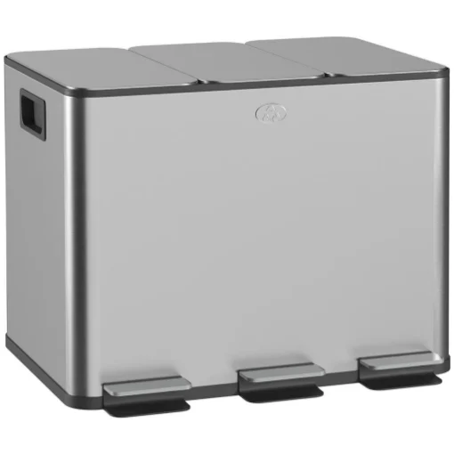 BIDONE IMMONDIZIA A 3 SEZIONI DA 20L CON CHIUSURA SILENZIOSA, IN ACCIAIO INOX E PP, 61.9X36.6X56.7 CM - MAURY'S