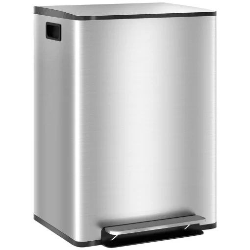BIDONE IMMONDIZIA A 2 SEZIONI DA 30L A PEDALE CON COPERCHIO SILENZIOSO, IN ACCIAIO INOX E PP, 47.7X37.5X66.8 CM - MAURY'S