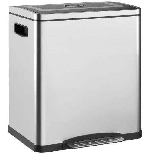 BIDONE IMMONDIZIA A 2 SEZIONI DA 15L A PEDALE CON COPERCHIO SILENZIOSO, IN ACCIAIO INOX E PP, 40X34.8X47.5 CM - MAURY'S