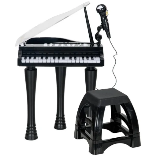 PIANOFORTE PER BAMBINI A 32 TASTI CON SGABELLO, MICROFONO, MUSICHE, LUCI E GAMBE RIMOVIBILI, NERO - MAURY'S