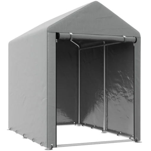 CAPANNO ATTREZZI TENDA GARAGE CON COPERTURA ANTI UV E TELAIO IN METALLO, 120X179X165CM, GRIGIO CHIARO - MAURY'S
