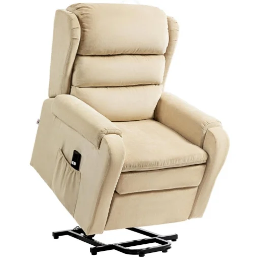 POLTRONA ALZAPERSONA RECLINABILE A 160¦ CON POGGIAPIEDI E TELECOMANDO, IN TESSUTO EFFETTO LINO, 85X88X109 CM, CREMA - MAURY'S