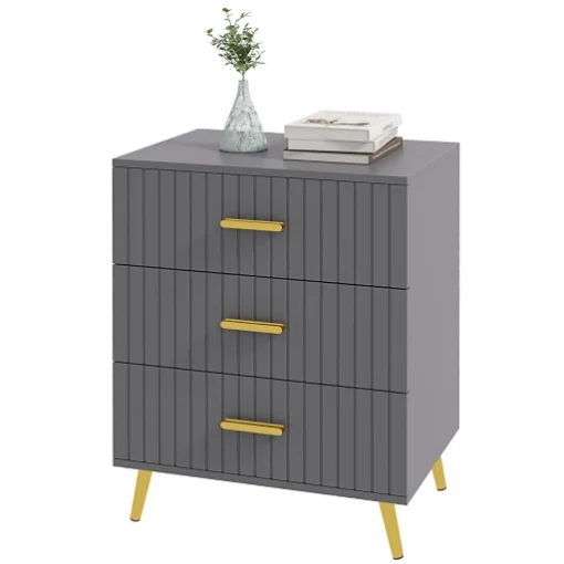 CASSETTIERA 3 CASSETTI MODERNA IN LEGNO E ALLUMINIO, 60X40X71.5 CM, ORO E GRIGIO SCURO - MAURY'S