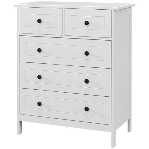 CASSETTIERA CON 5 CASSETTI IN LEGNO SALVASPAZIO E ANTIRIBALTAMENTO, 74X40X91CM, BIANCO - MAURY'S
