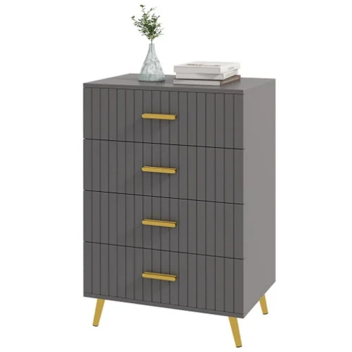 CASSETTIERA 4 CASSETTI MODERNA IN LEGNO E ALLUMINIO, 60X40X90 CM, ORO E GRIGIO SCURO - MAURY'S