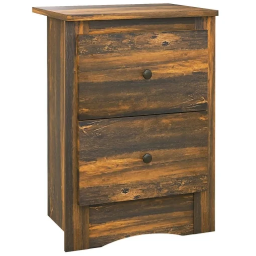 COMODINO CON 2 CASSETTI DALLO STILE RUSTICO IN LEGNO, 40X30X56 CM, MARRONE - MAURY'S
