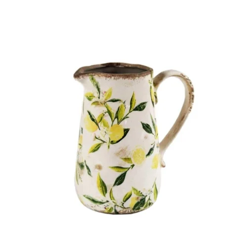 CARAFFA IN CERAMIICA CON DECORI LEMON STILE SHABBY CHIC 17X12X18,5 CM - GICOS