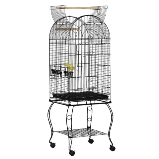 GABBIA PER UCCELLI E CANARINI, VOLIERA CON RUOTE IN METALLO NERO 51X51X153 CM - MAURY'S