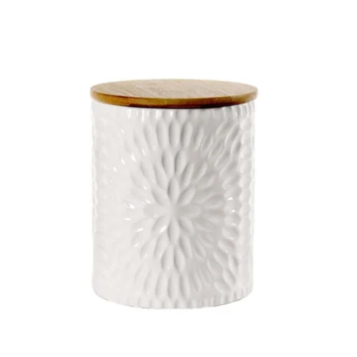 BISCOTTIERA IN CERAMICA CON TAPPO IN LEGNO 13 X13 X16 CM BIANCO - MAURY'S