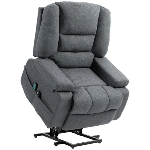 POLTRONA ALZAPERSONA RECLINABILE CON 8 PUNTI MASSAGGIANTI, IN TESSUTO EFFETTO LINO, 97X90X102 CM, GRIGIO - MAURY'S