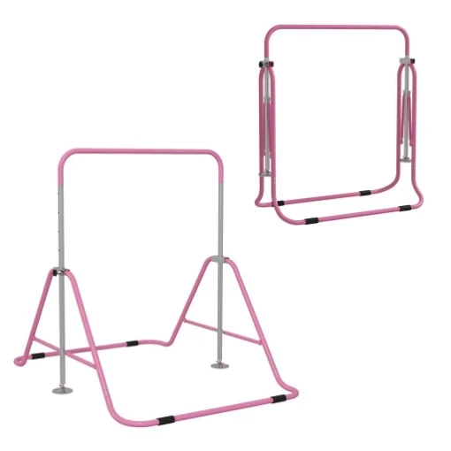 SBARRA PER TRAZIONI PIEGHEVOLE PER BAMBINI 3-8 ANNI CON ALTEZZE REGOLABILI IN ACCIAIO, 148X105X88-128CM, ROSA