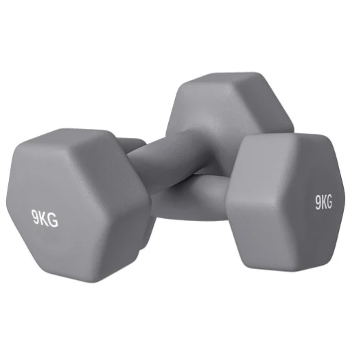 SET 2 MANUBRI ESAGONALI DA 9 KG IN METALLO E PLASTICA CON IMPUGNATURA ANTISCIVOLO, 25X11X11CM, GRIGIO - MAURY'S