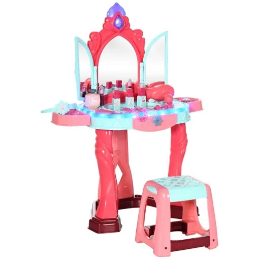 TAVOLINO TOELETTA PER BAMBINE CON SGABELLO, SPECCHIO, LUCI E ACCESSORI, IN PP E GPPS, 57X34X76 CM, MULTICOLORE - MAURY'S