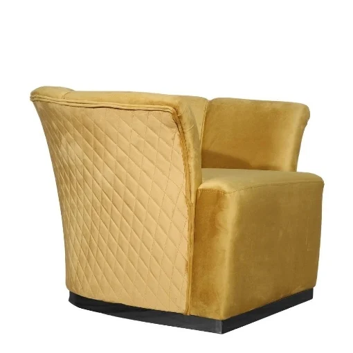 POLTRONA A FORMA DI SEMI CONCHIGLIA COLOR OCRA SCHIENALE CON CUCITURE A ROMBO BASE NERA - 90X85X70 H CM