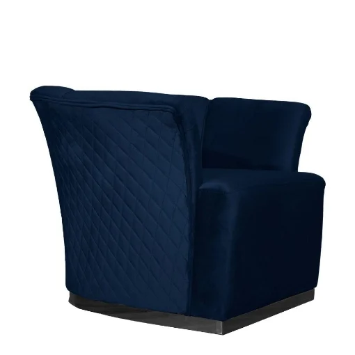 POLTRONA A FORMA DI SEMI CONCHIGLIA COLOR BLU NOTTE SCHIENALE CON CUCITURE A ROMBO BASE NERA - 90X85X70 H CM
