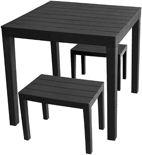 MAURY'S TAVOLO E PANCHINE SET DA GIARDINO IN RESINA PAPUA 3 PZ ANTRACITE - GALILEO