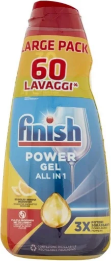 FINISH DETERSIVO GEL LAVASTOVIGLIE LEMON 2X600 ML - 1200 ML LARGE PACK PULIZIA E BRILLANTEZZA EFFICACE ANCHE NEI CICLI BREVI
