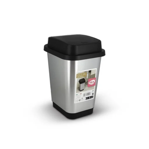 PATTUMIERA OSLO 10L 20X25X33H NERO E ARGENTO CON COPERCHIO RIBALTABILE - DEA HOME