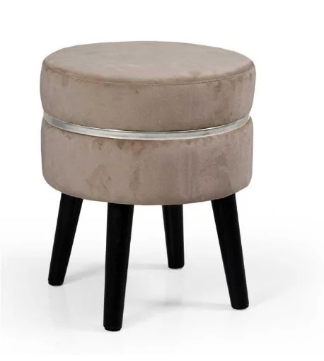 POUF SGABELLO POGGIAPIEDI TONDO STRUTTURA IN LEGNO SEDUTA IN VELLUTO COLORE TORTORA 35 * 40H CM GAMBE NERE - MAURY'S