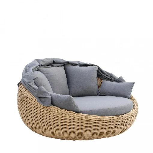 POLTRONA GRANDE TONDA IN RATTAN CON COPERTURA CHIUDIBILE CON CUSCINI GRIGI CM 170 L X 170 P X 94 H OKX - MAURY'S