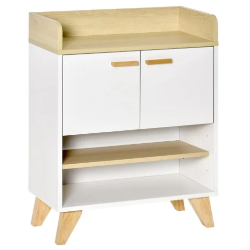 MOBILETTO MULTIUSO CON PIEDINI E ANTE 60X30X78CM IN LEGNO BIANCO E BEIGE - MAURY'S