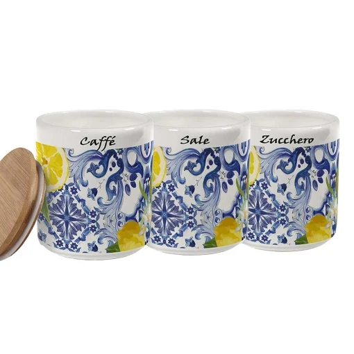 PANAREA TRIS BARATTOLI IN CERAMICA CON TAPPO IN LEGNO 10X12 CM - MAURY'S