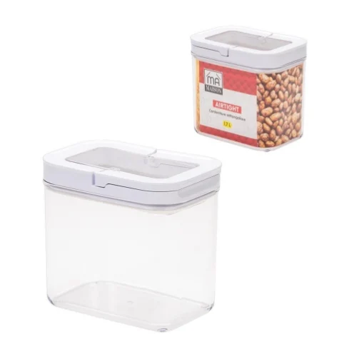 MA MAISON CHIUSURA AIR TIGHT CONTENITORE RETTANGOLARE TRASPARENTE CON TAPPO BIANCO APRIBILE PARZIALMENTE 1 LT