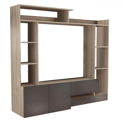 PARETE SOGGIORNO ENTRY OLMO E GRIGIO 180X40XH165 CM CASSETTI E VANI A GIORNO OKX - COSMA