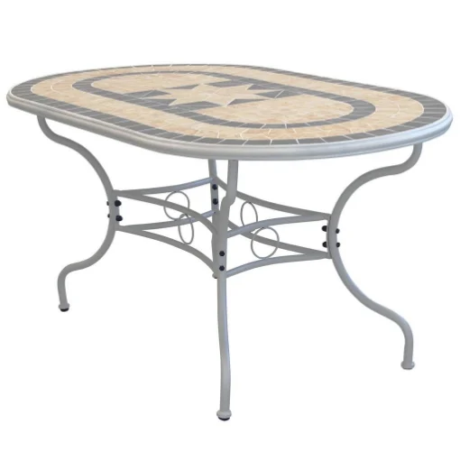 TAVOLO OVALE PERSEO CON MOSAICO MARRONE CHIARO E GRIGIO 160X90X74CM OKX - MAURY'S