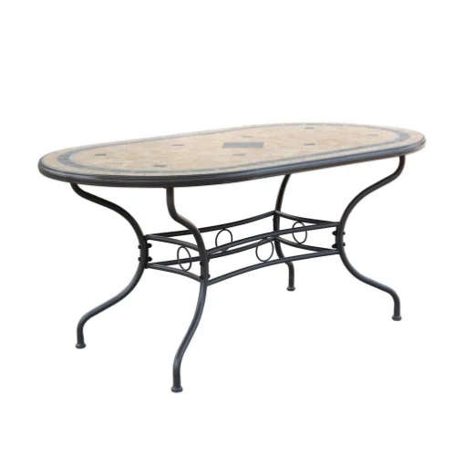 TAVOLO OVALE NEREO CON MOSAICO MARRONE CHIARO E GRIGIO 160X90X74CM OKX - MAURY'S